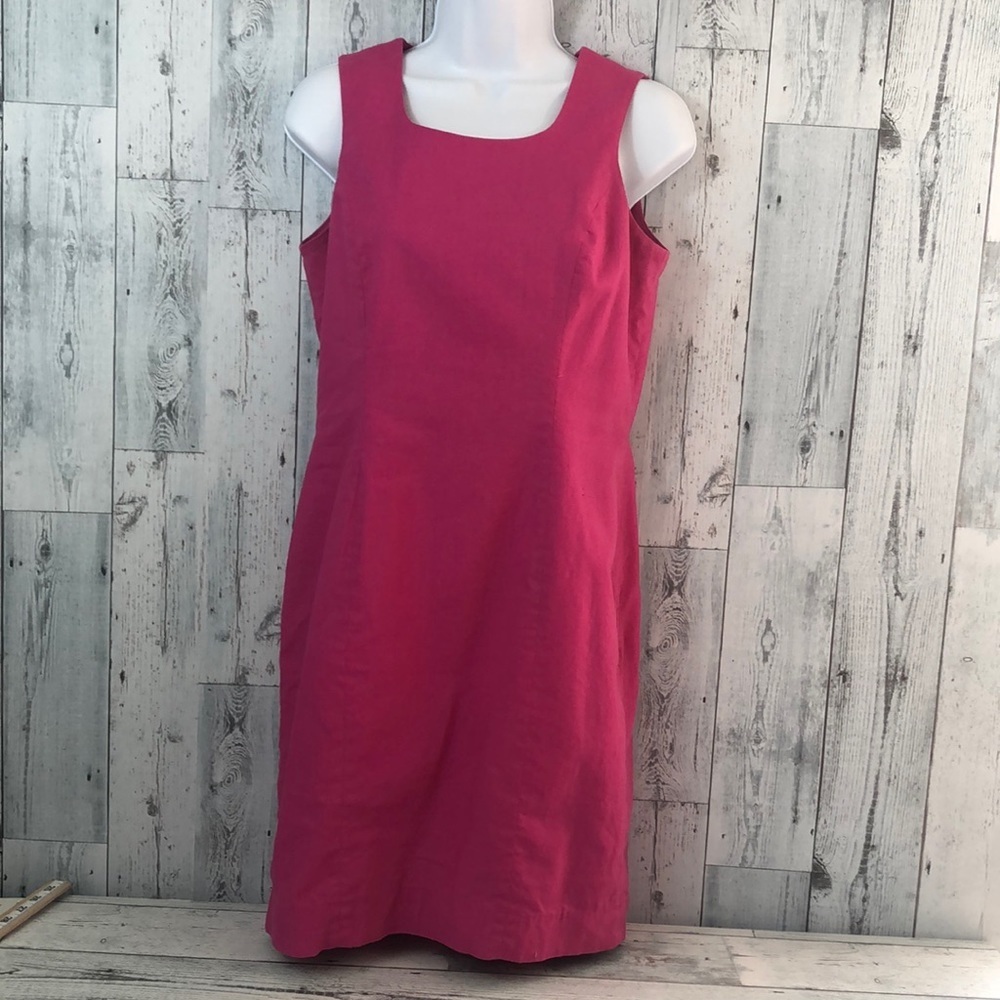 Carol Horn Workshop Petite Bold Pink Linen Blend Sleeveless Dress 6 Peti…